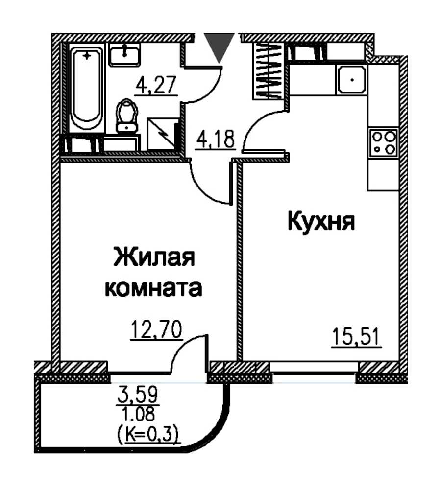 Однокомнатная квартира в : площадь 37.74 м2 , этаж: 3 - 12 – купить в Санкт-Петербурге