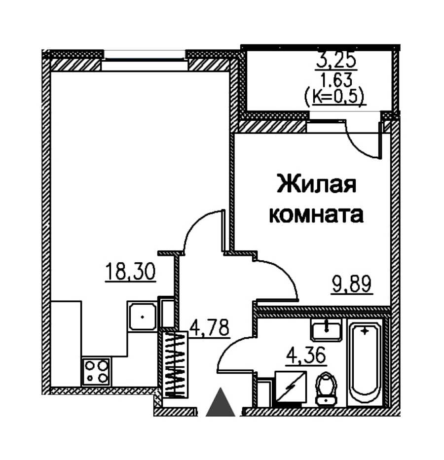Однокомнатная квартира в : площадь 38.96 м2 , этаж: 2 – купить в Санкт-Петербурге