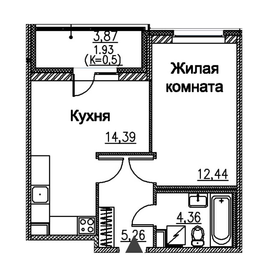 Однокомнатная квартира в : площадь 38.38 м2 , этаж: 2 – купить в Санкт-Петербурге