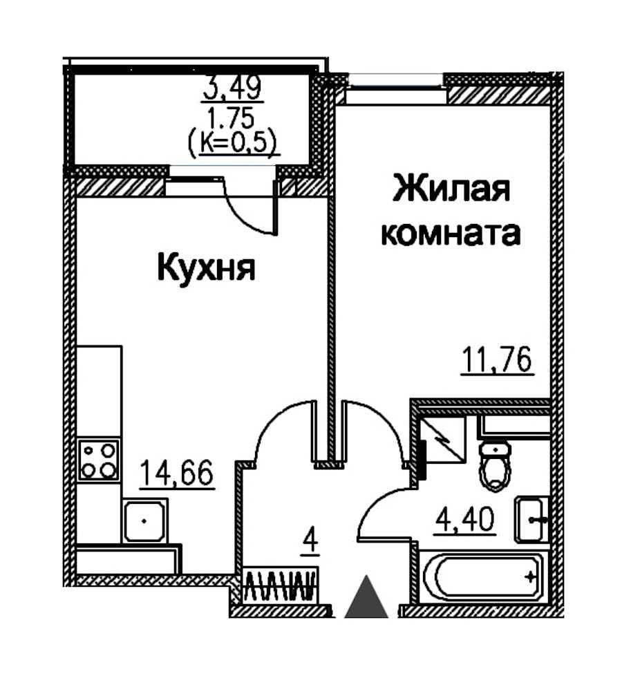 Однокомнатная квартира в : площадь 36.57 м2 , этаж: 2 – купить в Санкт-Петербурге