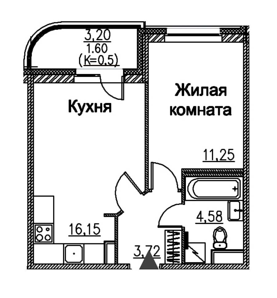 Однокомнатная квартира в : площадь 37.3 м2 , этаж: 2 – купить в Санкт-Петербурге