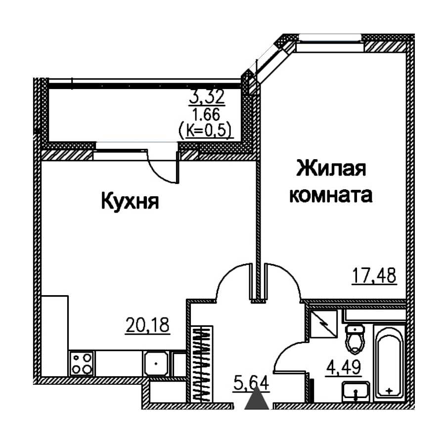 Однокомнатная квартира в : площадь 49.49 м2 , этаж: 2 – купить в Санкт-Петербурге