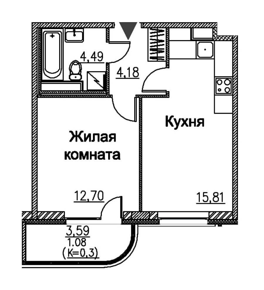 Однокомнатная квартира в : площадь 38.26 м2 , этаж: 2 – купить в Санкт-Петербурге