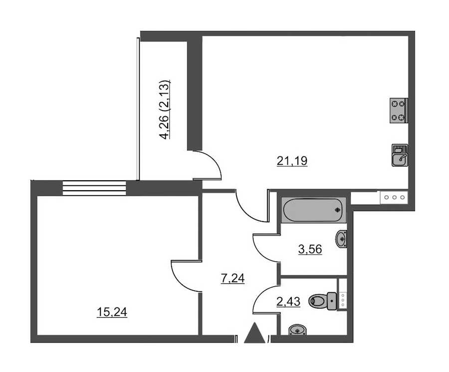 Однокомнатная квартира в : площадь 51.79 м2 , этаж: 2 – купить в Санкт-Петербурге