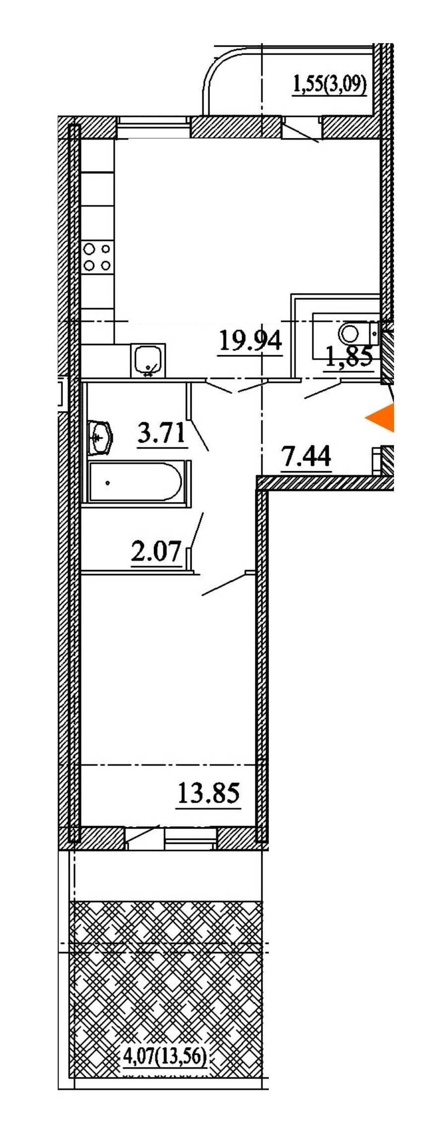 Однокомнатная квартира в Арсенал-1: площадь 54.48 м2 , этаж: 1 – купить в Санкт-Петербурге