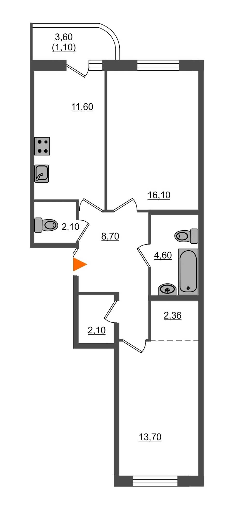 Двухкомнатная квартира в : площадь 62.36 м2 , этаж: 1 – купить в Санкт-Петербурге