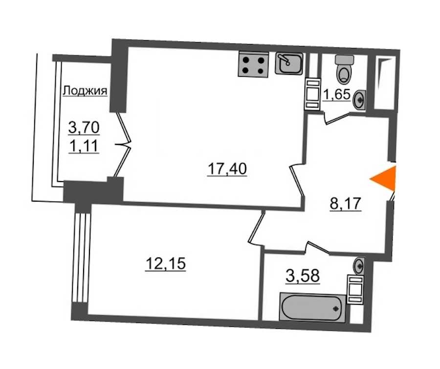 Однокомнатная квартира в : площадь 44.06 м2 , этаж: 12 – купить в Санкт-Петербурге