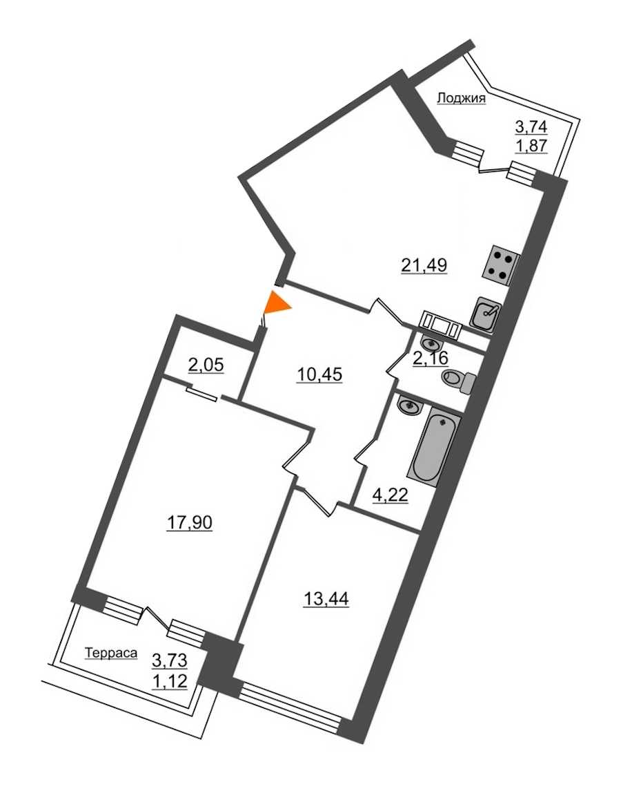 Двухкомнатная квартира в : площадь 74.7 м2 , этаж: 12 – купить в Санкт-Петербурге