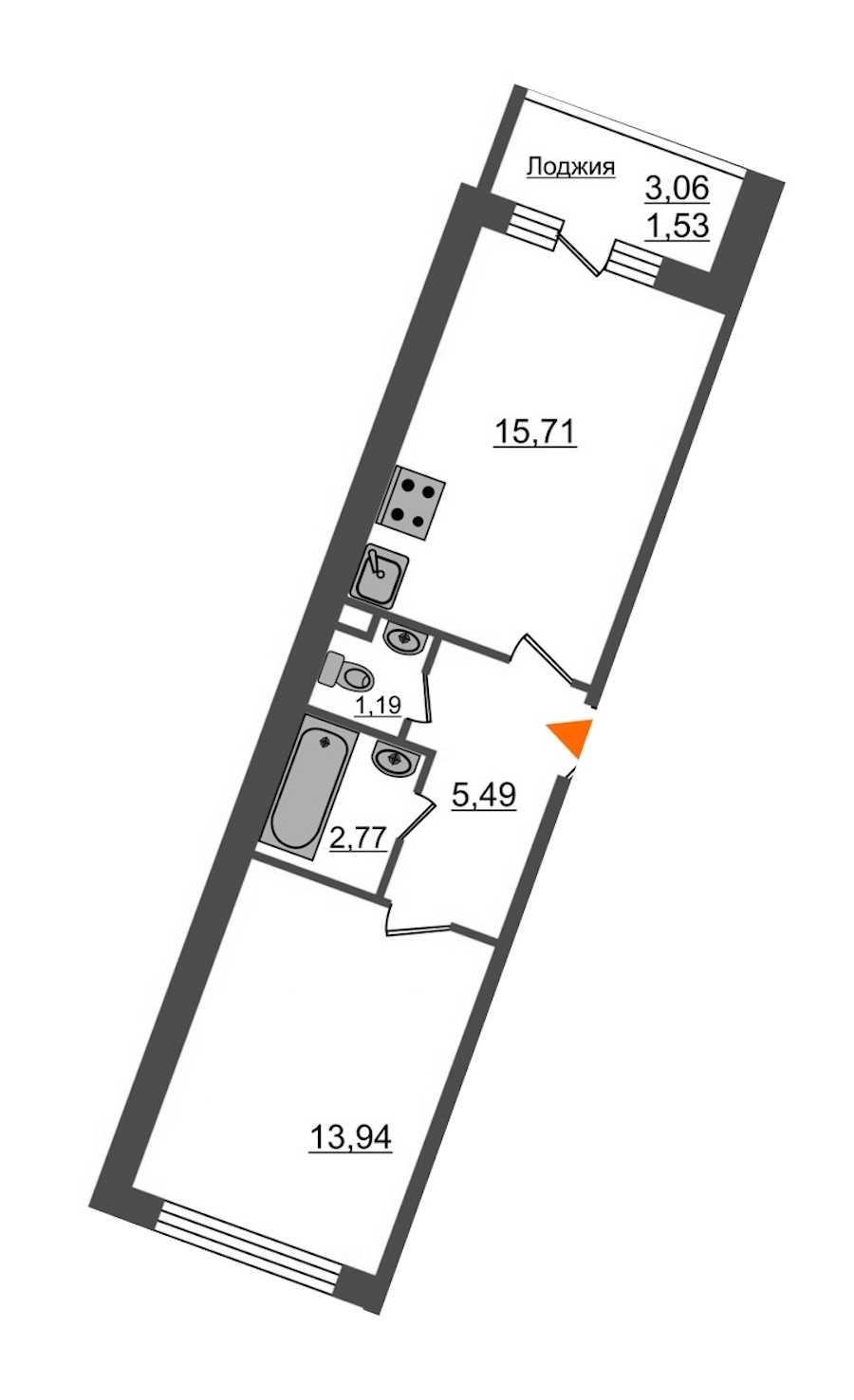 Однокомнатная квартира в : площадь 40.63 м2 , этаж: 12 – купить в Санкт-Петербурге