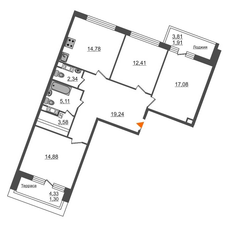 Трехкомнатная квартира в : площадь 92.64 м2 , этаж: 12 – купить в Санкт-Петербурге
