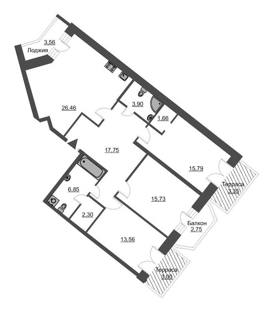 Трехкомнатная квартира в : площадь 108.5 м2 , этаж: 2 – купить в Санкт-Петербурге