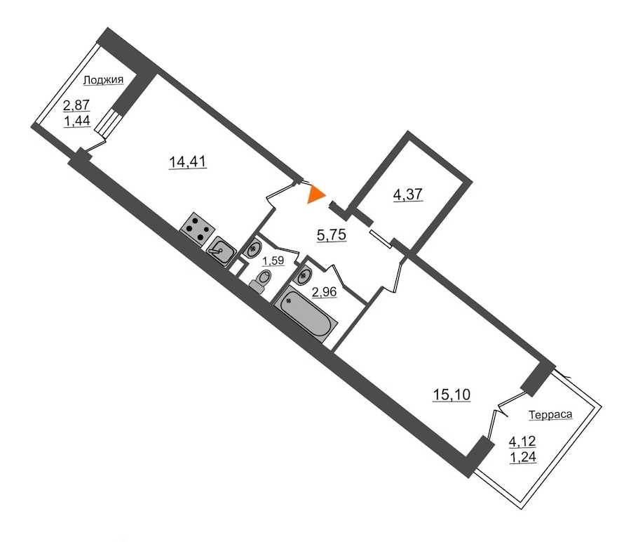 Однокомнатная квартира в : площадь 46.86 м2 , этаж: 2 – купить в Санкт-Петербурге
