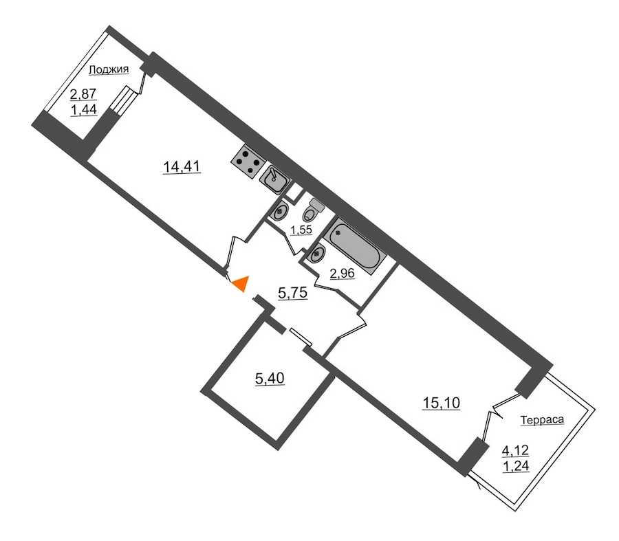 Однокомнатная квартира в : площадь 47.85 м2 , этаж: 2 – купить в Санкт-Петербурге