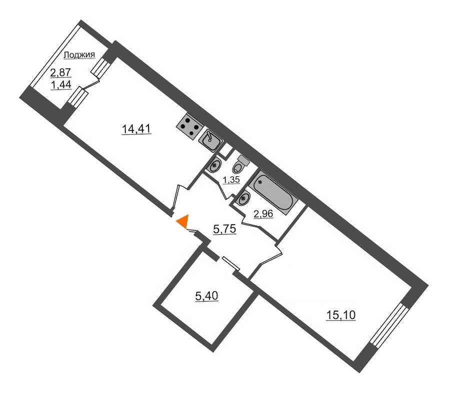 Однокомнатная квартира в : площадь 46.41 м2 , этаж: 3 – купить в Санкт-Петербурге
