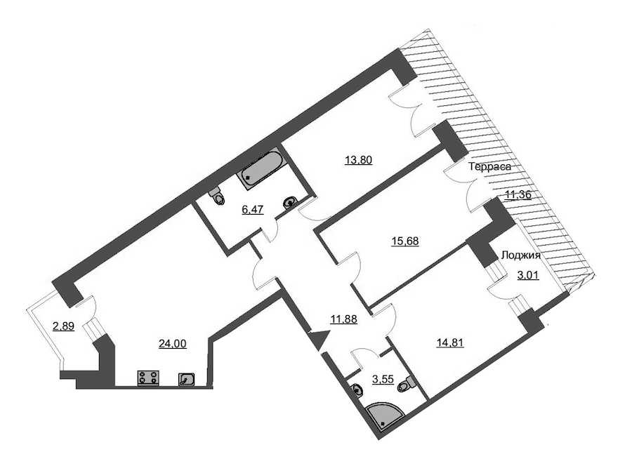 Трехкомнатная квартира в : площадь 96.55 м2 , этаж: 2 – купить в Санкт-Петербурге