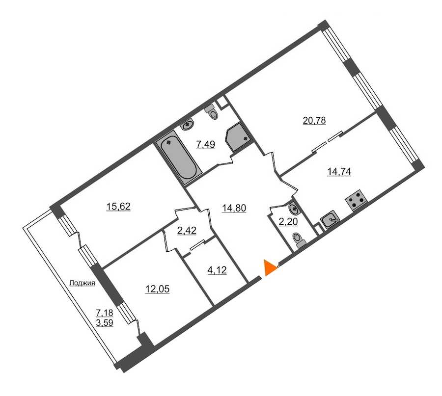 Трехкомнатная квартира в : площадь 97.81 м2 , этаж: 4 – купить в Санкт-Петербурге