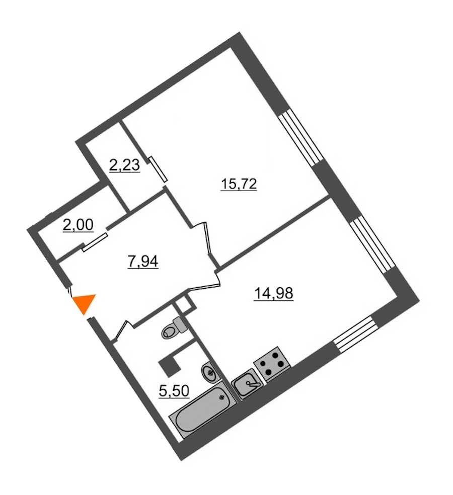 Однокомнатная квартира в : площадь 48.37 м2 , этаж: 2 – купить в Санкт-Петербурге