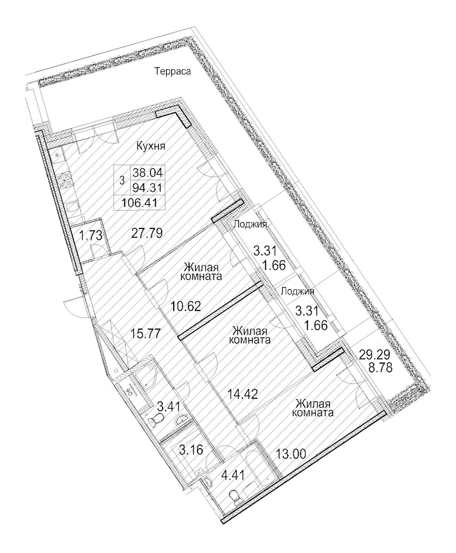Трехкомнатная квартира в : площадь 106.41 м2 , этаж: 2 – купить в Санкт-Петербурге