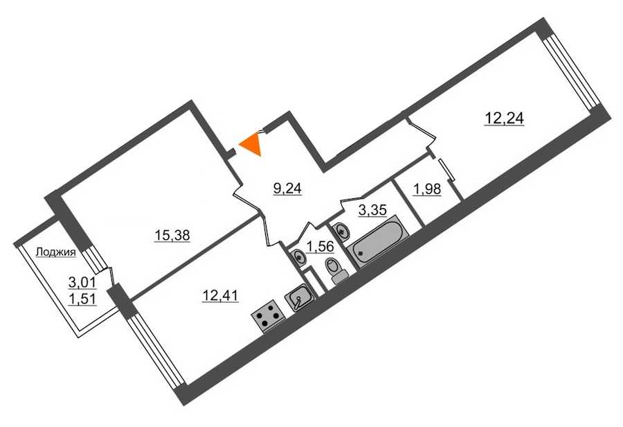 Двухкомнатная квартира в : площадь 57.67 м2 , этаж: 12 – купить в Санкт-Петербурге