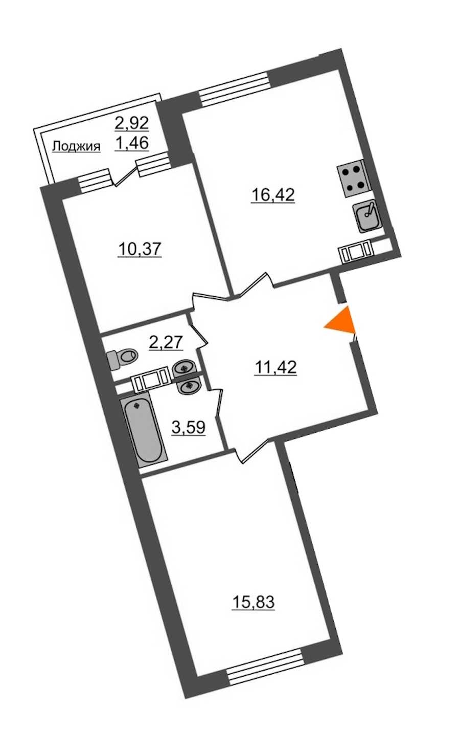 Двухкомнатная квартира в : площадь 61.36 м2 , этаж: 12 – купить в Санкт-Петербурге