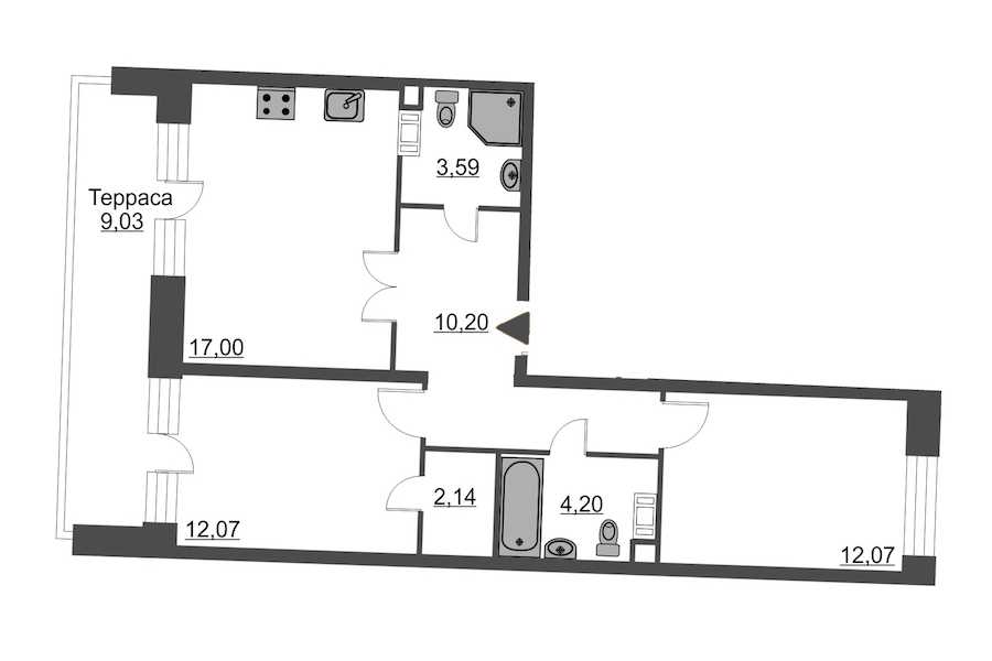 Двухкомнатная квартира в : площадь 63.98 м2 , этаж: 12 – купить в Санкт-Петербурге