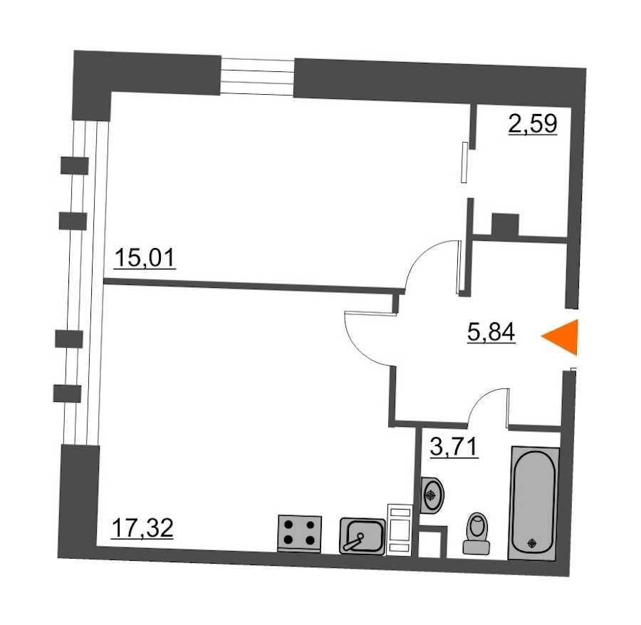 Однокомнатная квартира в : площадь 44.47 м2 , этаж: 3 – купить в Санкт-Петербурге