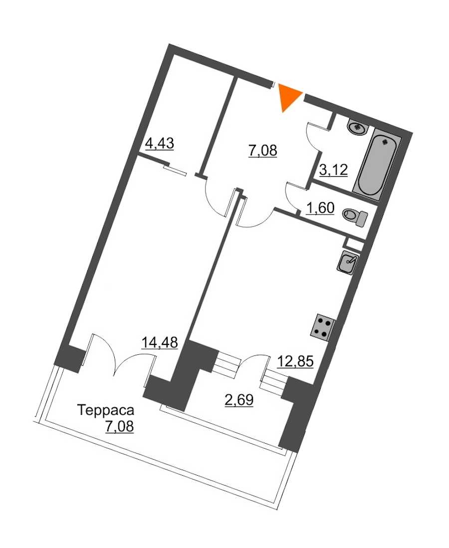 Однокомнатная квартира в : площадь 47.03 м2 , этаж: 2 – купить в Санкт-Петербурге