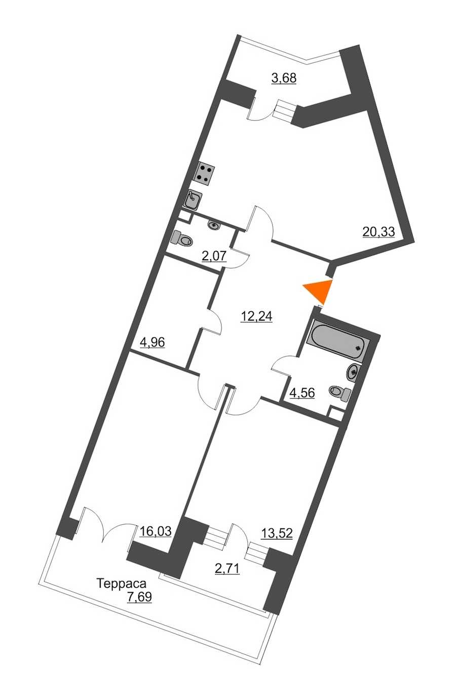 Двухкомнатная квартира в : площадь 79.22 м2 , этаж: 2 – купить в Санкт-Петербурге