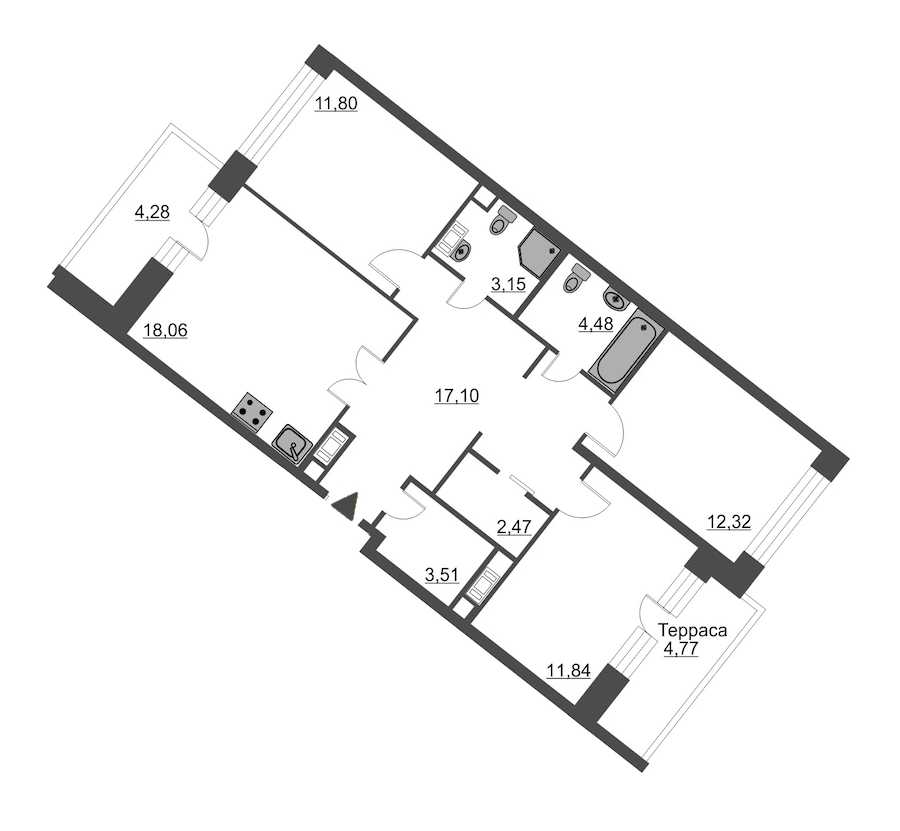 Трехкомнатная квартира в : площадь 88.3 м2 , этаж: 12 – купить в Санкт-Петербурге