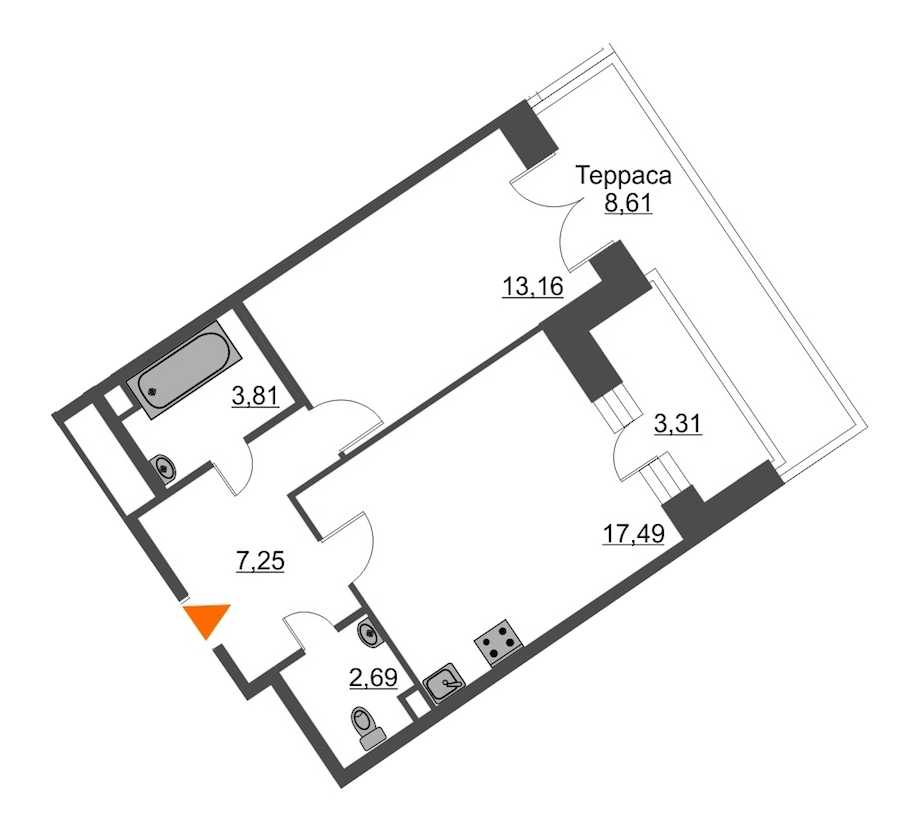Однокомнатная квартира в : площадь 48.64 м2 , этаж: 2 – купить в Санкт-Петербурге