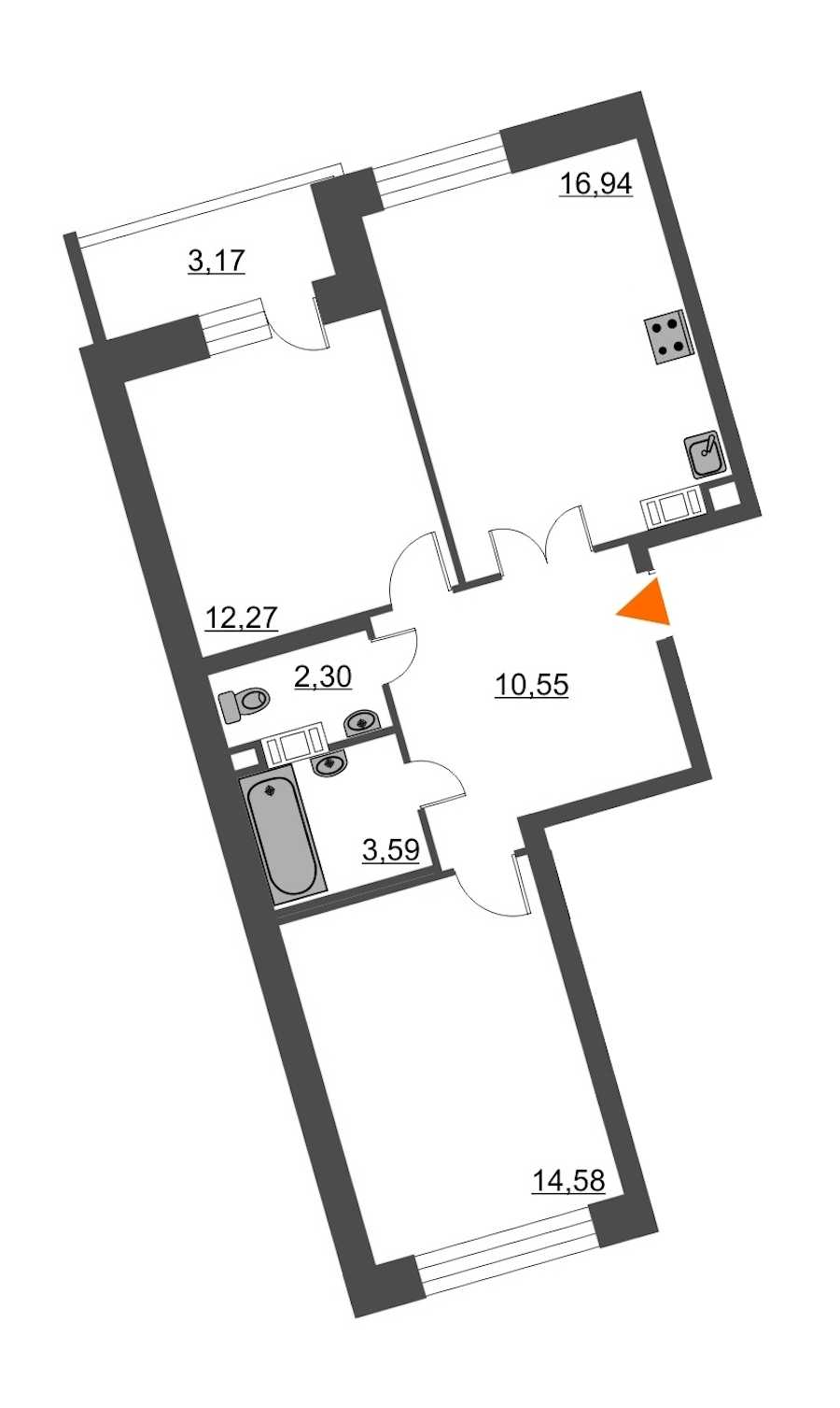Двухкомнатная квартира в : площадь 61.82 м2 , этаж: 12 – купить в Санкт-Петербурге