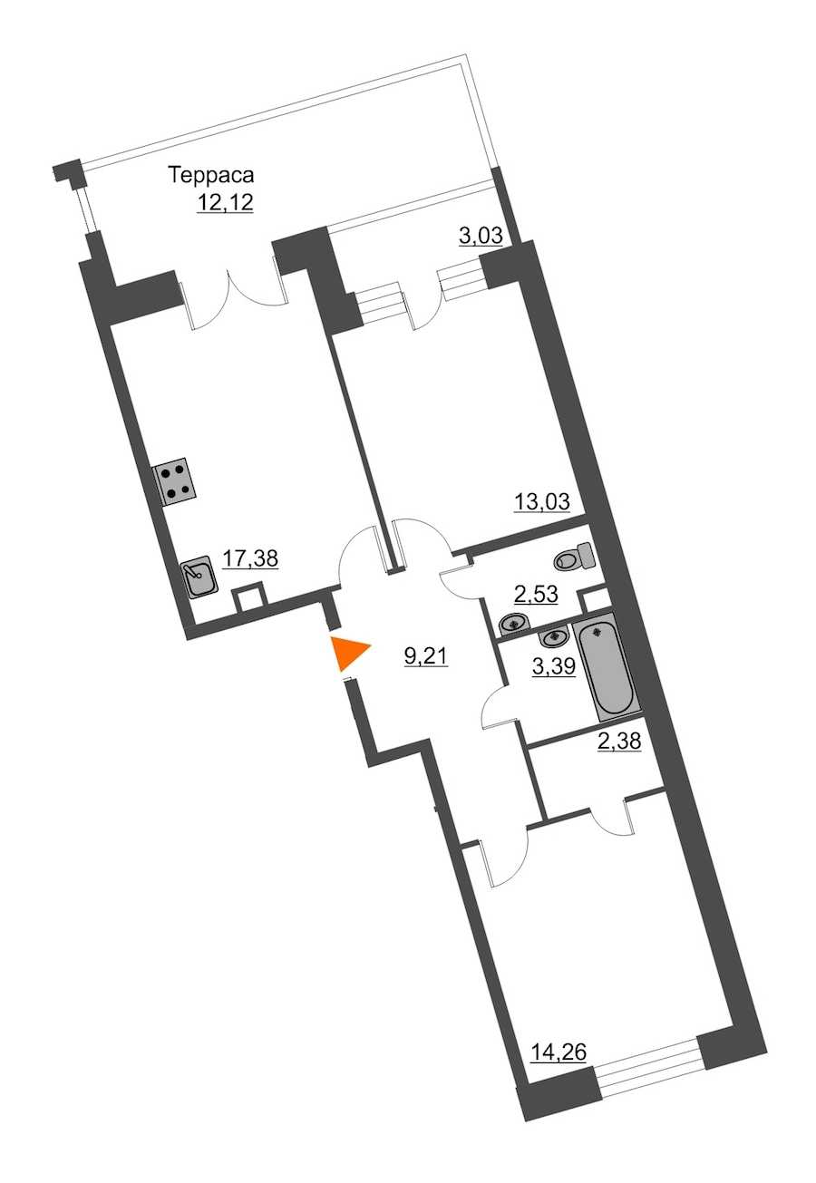 Двухкомнатная квартира в : площадь 67.34 м2 , этаж: 2 – купить в Санкт-Петербурге