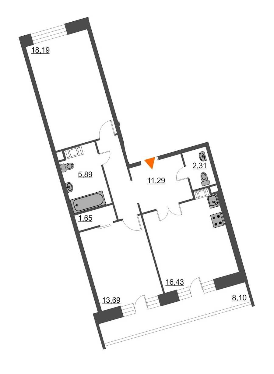 Двухкомнатная квартира в : площадь 71.88 м2 , этаж: 12 – купить в Санкт-Петербурге