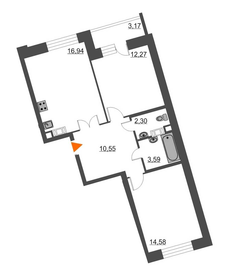 Двухкомнатная квартира в : площадь 61.82 м2 , этаж: 11 – купить в Санкт-Петербурге