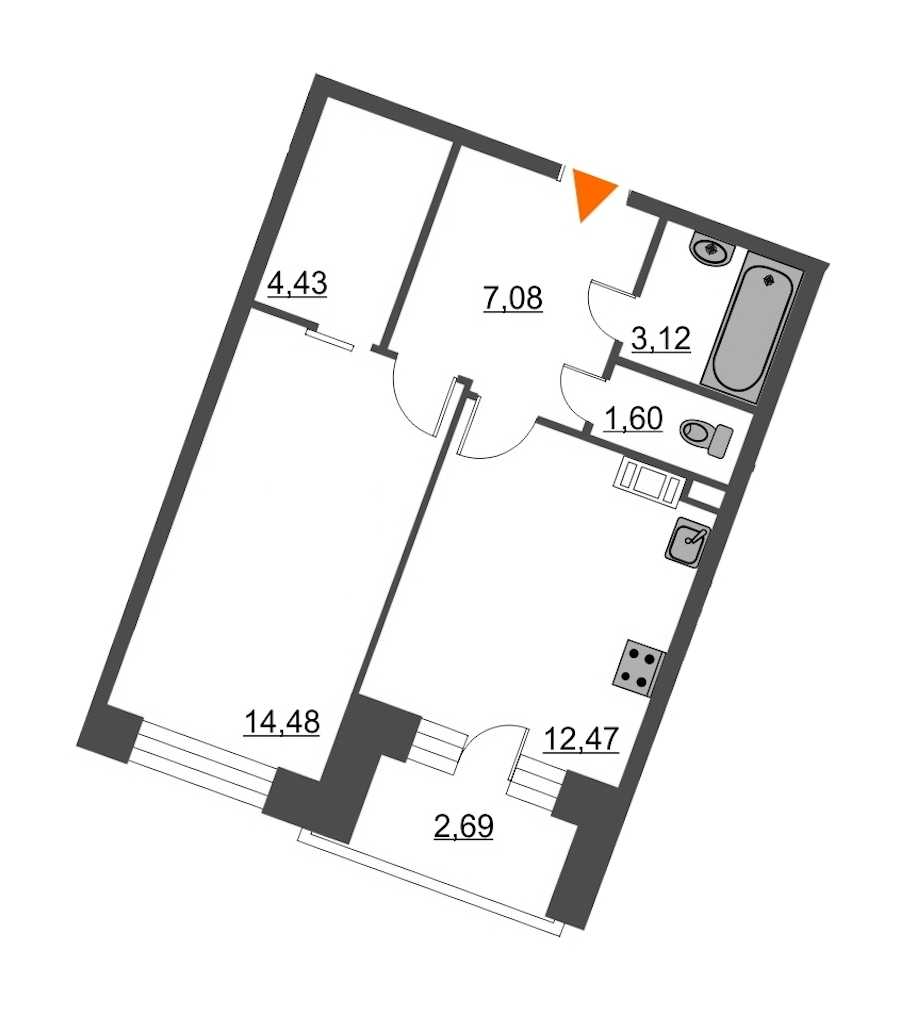 Однокомнатная квартира в : площадь 44.53 м2 , этаж: 3 – купить в Санкт-Петербурге