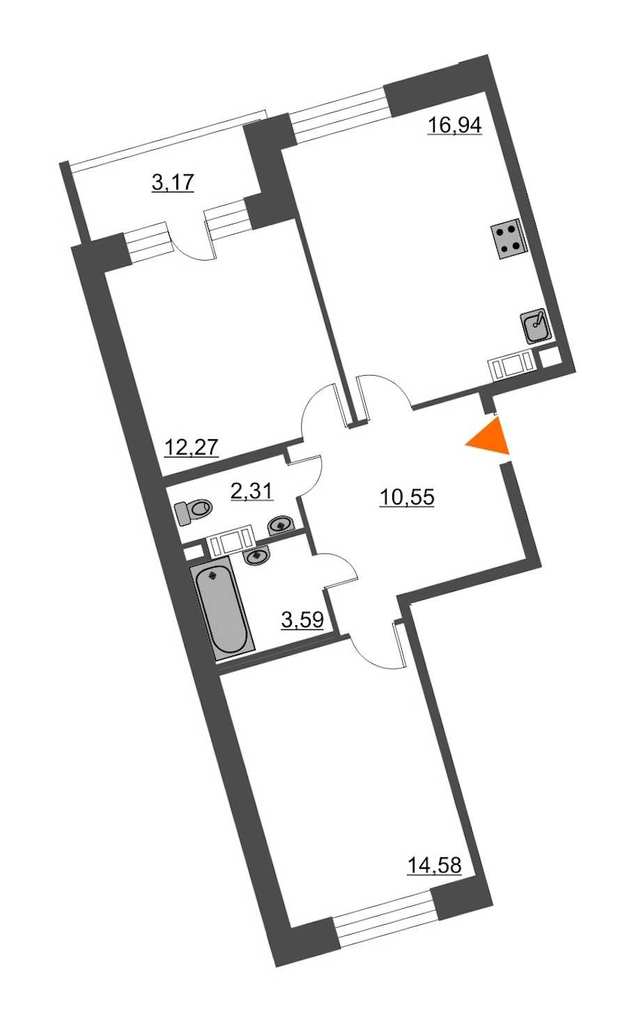 Двухкомнатная квартира в : площадь 61.83 м2 , этаж: 4 – купить в Санкт-Петербурге
