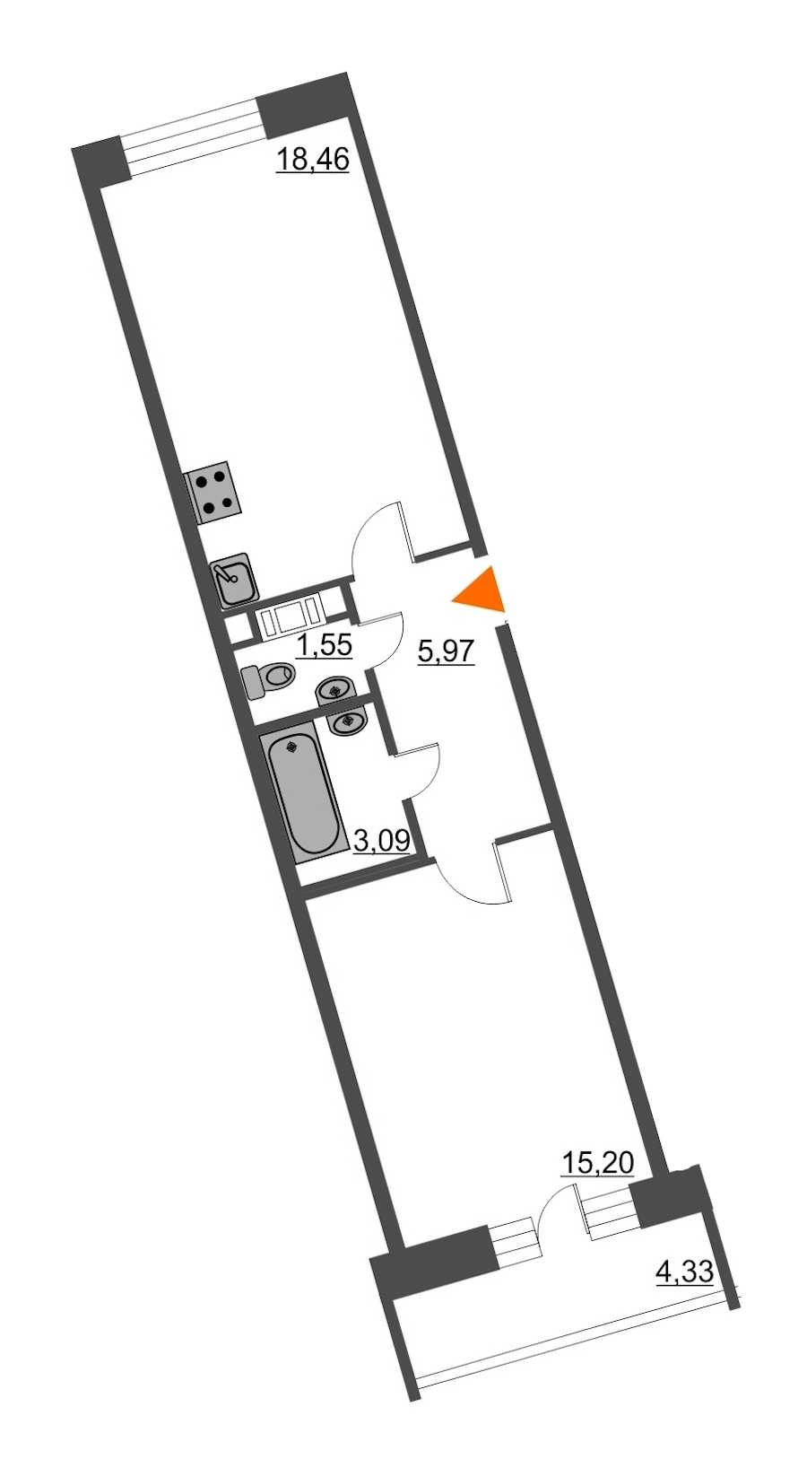 Однокомнатная квартира в : площадь 45.57 м2 , этаж: 7 – купить в Санкт-Петербурге