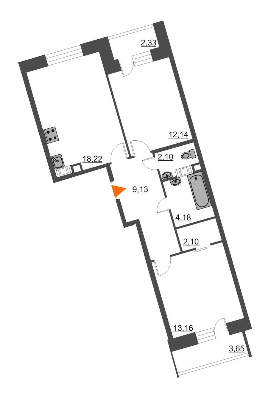 Двухкомнатная квартира в : площадь 63.29 м2 , этаж: 8 – купить в Санкт-Петербурге