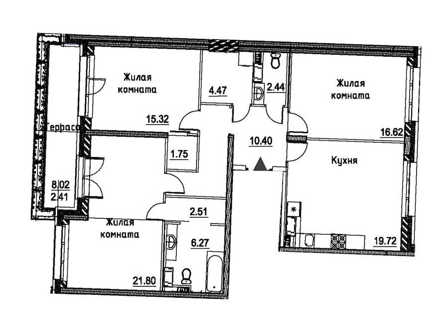 Трехкомнатная квартира в : площадь 103.71 м2 , этаж: 12 – купить в Санкт-Петербурге