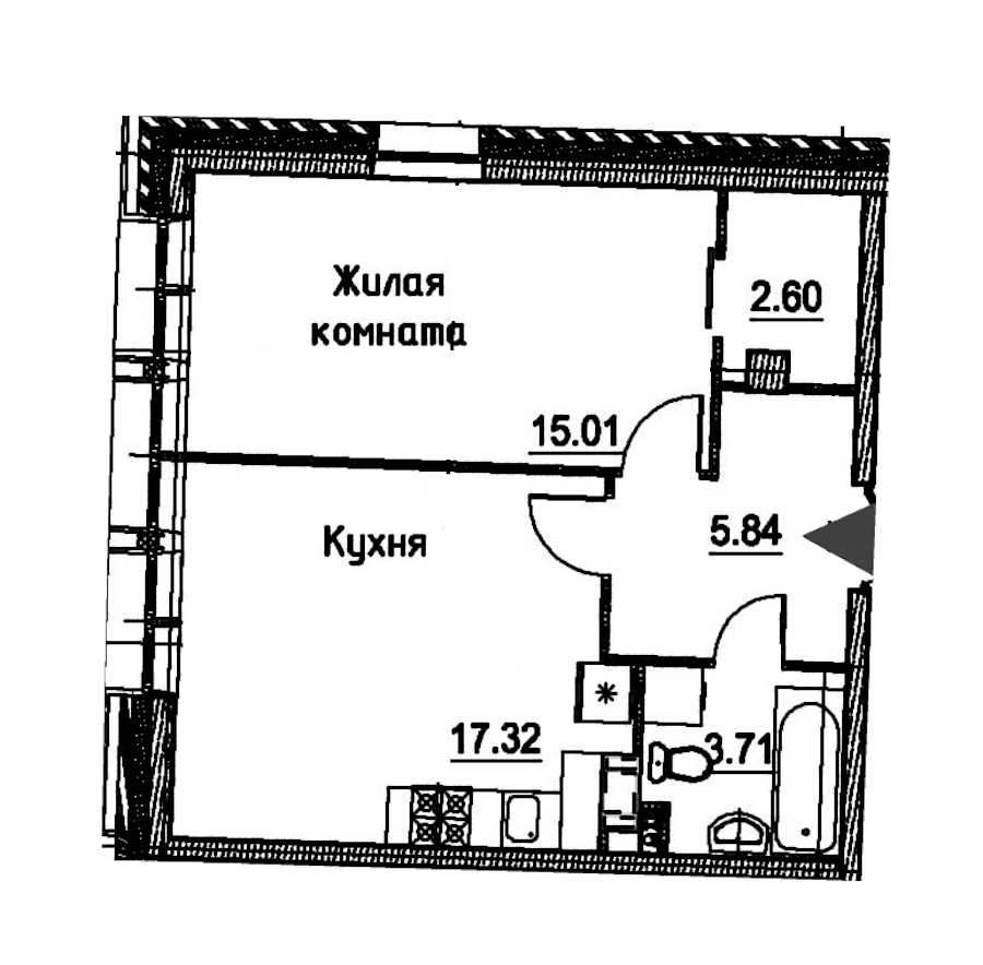 Однокомнатная квартира в : площадь 44.48 м2 , этаж: 3 – купить в Санкт-Петербурге