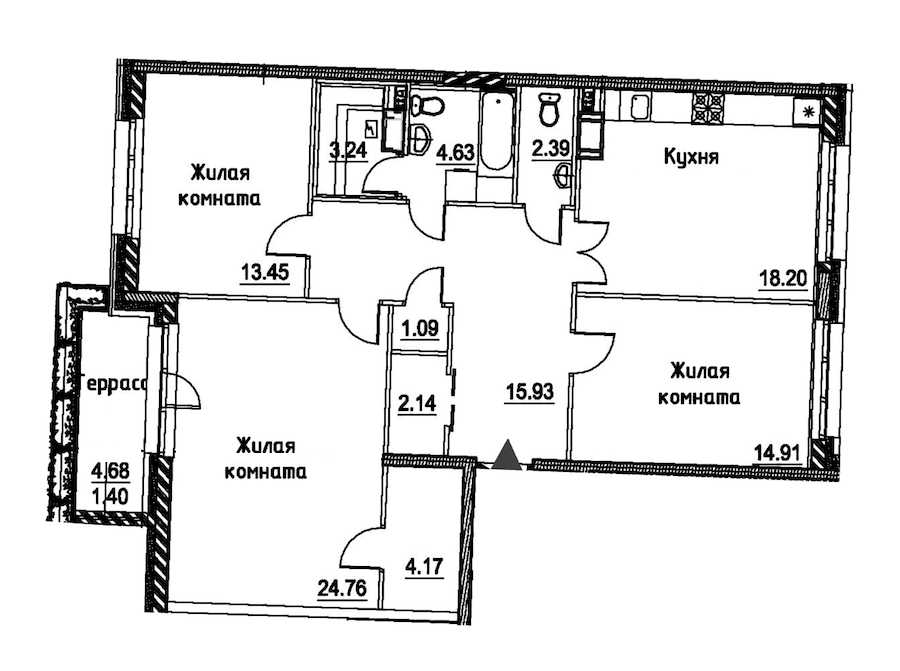 Трехкомнатная квартира в : площадь 106.31 м2 , этаж: 12 – купить в Санкт-Петербурге