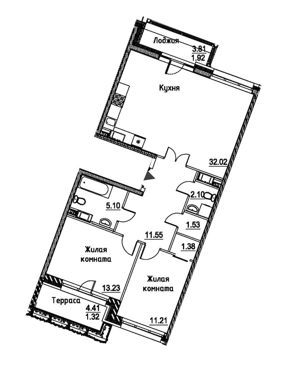 Двухкомнатная квартира в : площадь 81.36 м2 , этаж: 12 – купить в Санкт-Петербурге