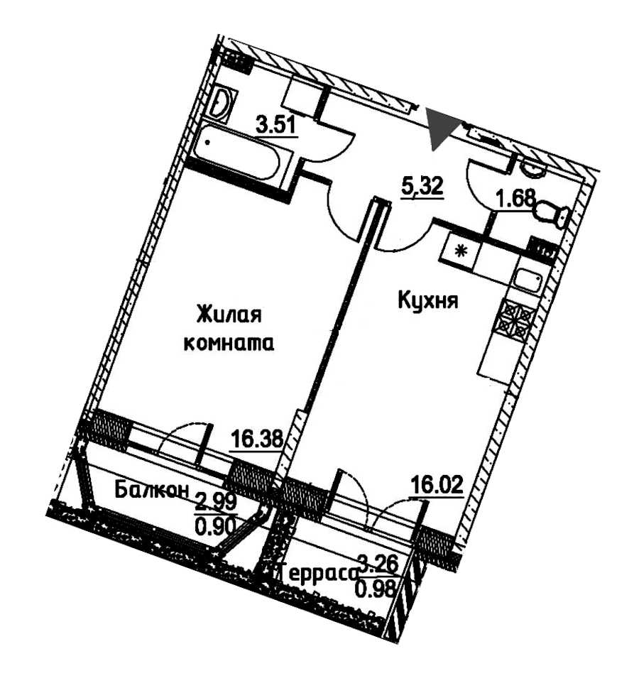 Однокомнатная квартира в : площадь 44.79 м2 , этаж: 2 – купить в Санкт-Петербурге