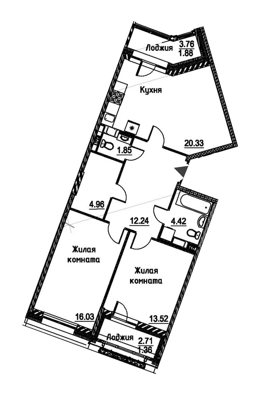 Двухкомнатная квартира в : площадь 76.59 м2 , этаж: 11 – купить в Санкт-Петербурге