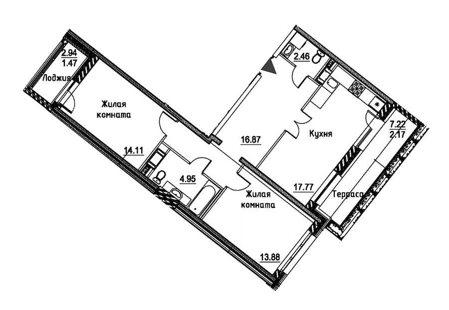 Двухкомнатная квартира в : площадь 73.68 м2 , этаж: 12 – купить в Санкт-Петербурге