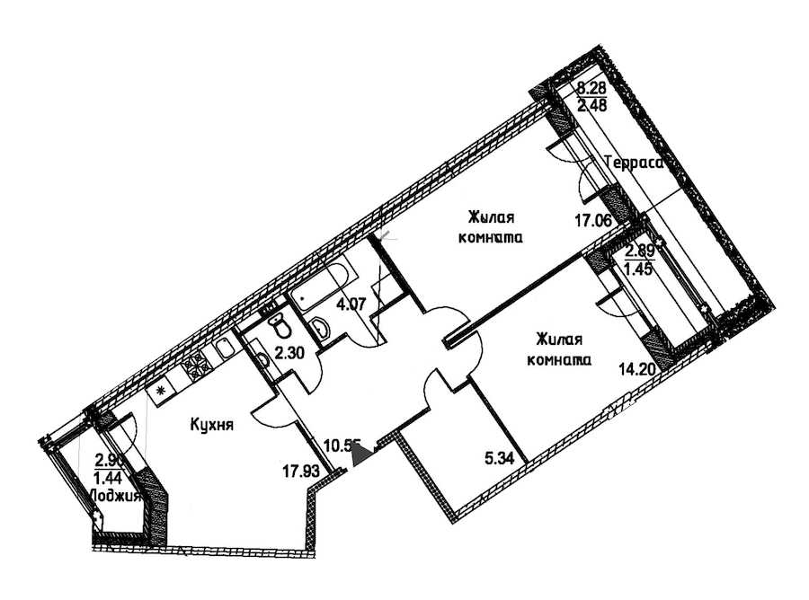 Двухкомнатная квартира в : площадь 76.82 м2 , этаж: 2 – купить в Санкт-Петербурге