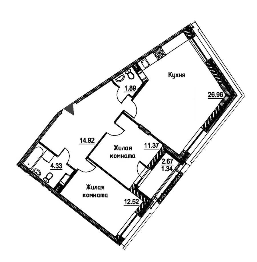 Двухкомнатная квартира в : площадь 73.33 м2 , этаж: 11 – купить в Санкт-Петербурге