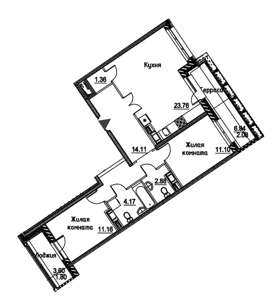 Двухкомнатная квартира в : площадь 72.42 м2 , этаж: 12 – купить в Санкт-Петербурге