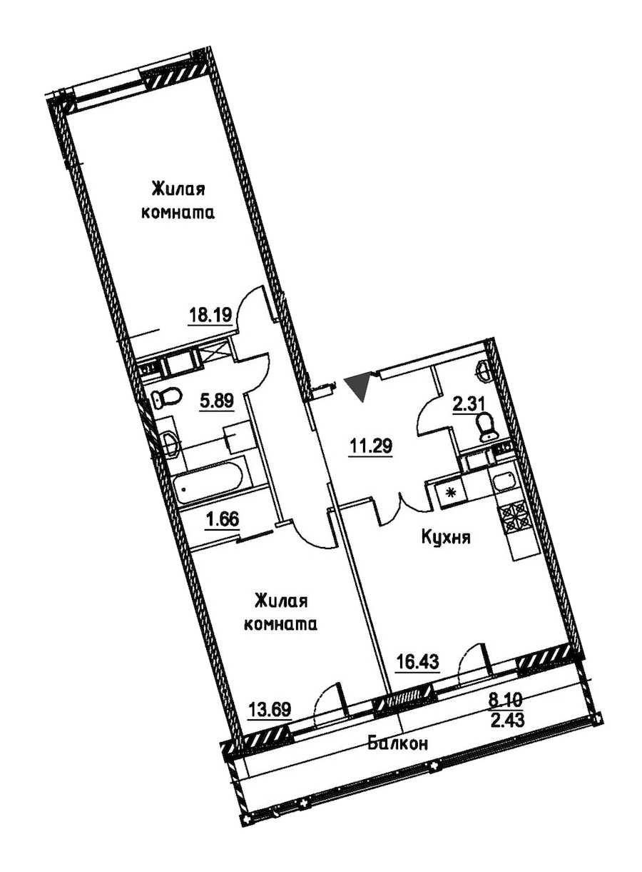 Двухкомнатная квартира в : площадь 71.89 м2 , этаж: 12 – купить в Санкт-Петербурге