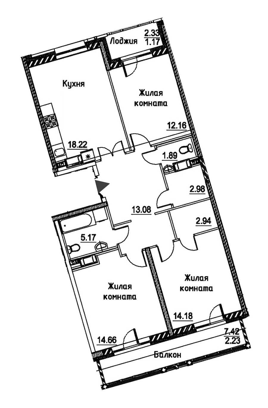 Двухкомнатная квартира в : площадь 88.68 м2 , этаж: 12 – купить в Санкт-Петербурге